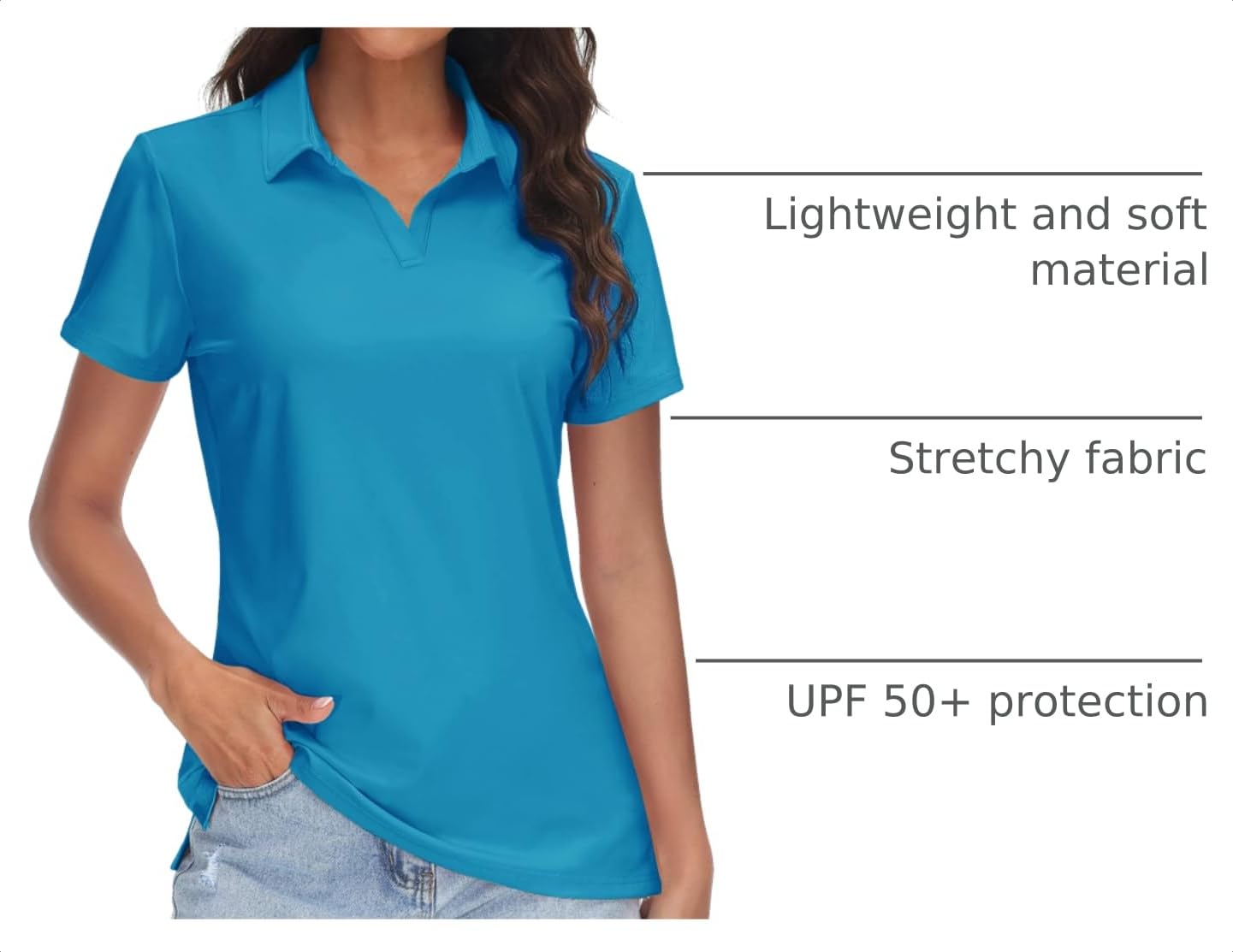 TACVASEN Women's V-Neck Polo Shirts UPF 50+ Short Sleeve Sun Protection Quick Dry Golf Polos Collared Shirt