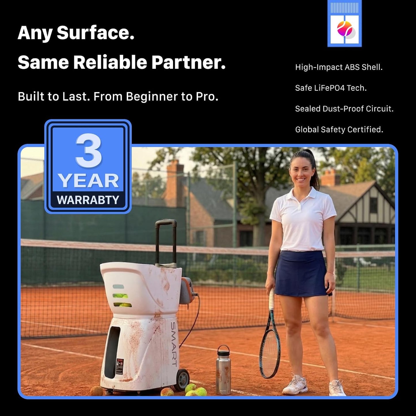 PUSUN|PT-Smart Tennis Ball Machine: App Control with 12 Built-in Training Modes,6-Level Spin,28-Pt,75 MPH,32.6 lbs,100+ Ball,5H Battery, Portable, for Tennis/Padel,Training, Practice,Beginners to Pros - Tennis Mindset