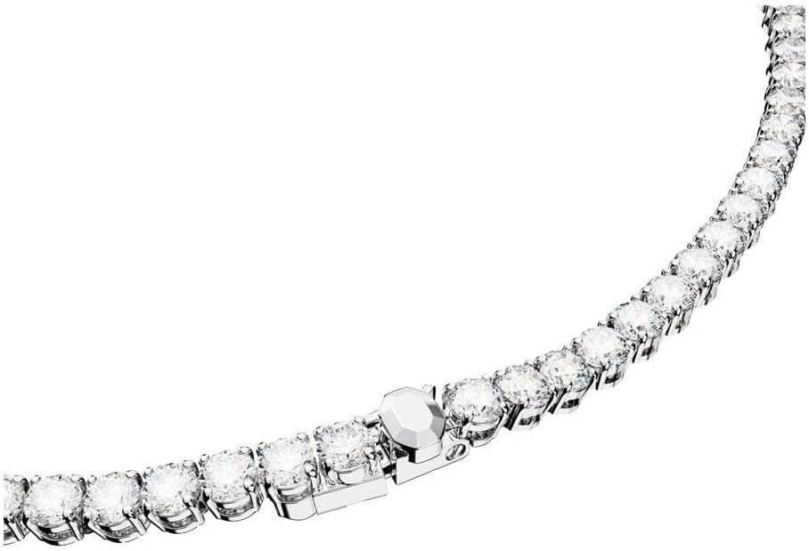 Swarovski Matrix Tennis Jewelry Set, All-Round Necklace and Pierced Stud Earrings with Clear Crystals on a Rhodium Finished Setting, Part of the Matrix Tennis Collection - Tennis Mindset