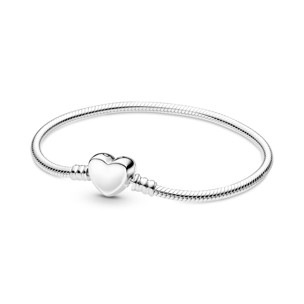 PANDORA Heart Clasp Snake Chain Bracelet - Heart Clasp - Romantic Jewelry for Her with Gift Box - Compatible Moments Charms