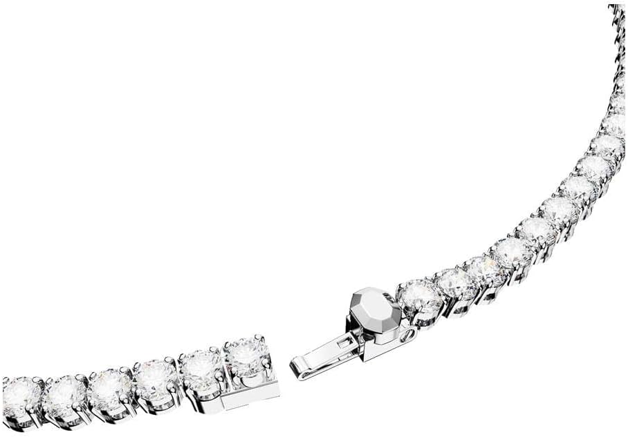Swarovski Matrix Tennis Jewelry Set, All-Round Necklace and Pierced Stud Earrings with Clear Crystals on a Rhodium Finished Setting, Part of the Matrix Tennis Collection - Tennis Mindset