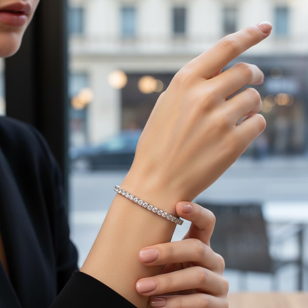 Gemsme 18K White/Yellow Gold Plated 3.0 Cubic Zirconia Classic Tennis Bracelet for Women and Men 6-9 Inches