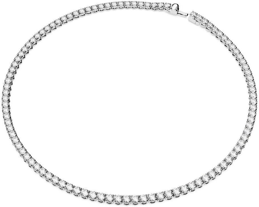 Swarovski Matrix Tennis Jewelry Set, All-Round Necklace and Pierced Stud Earrings with Clear Crystals on a Rhodium Finished Setting, Part of the Matrix Tennis Collection - Tennis Mindset