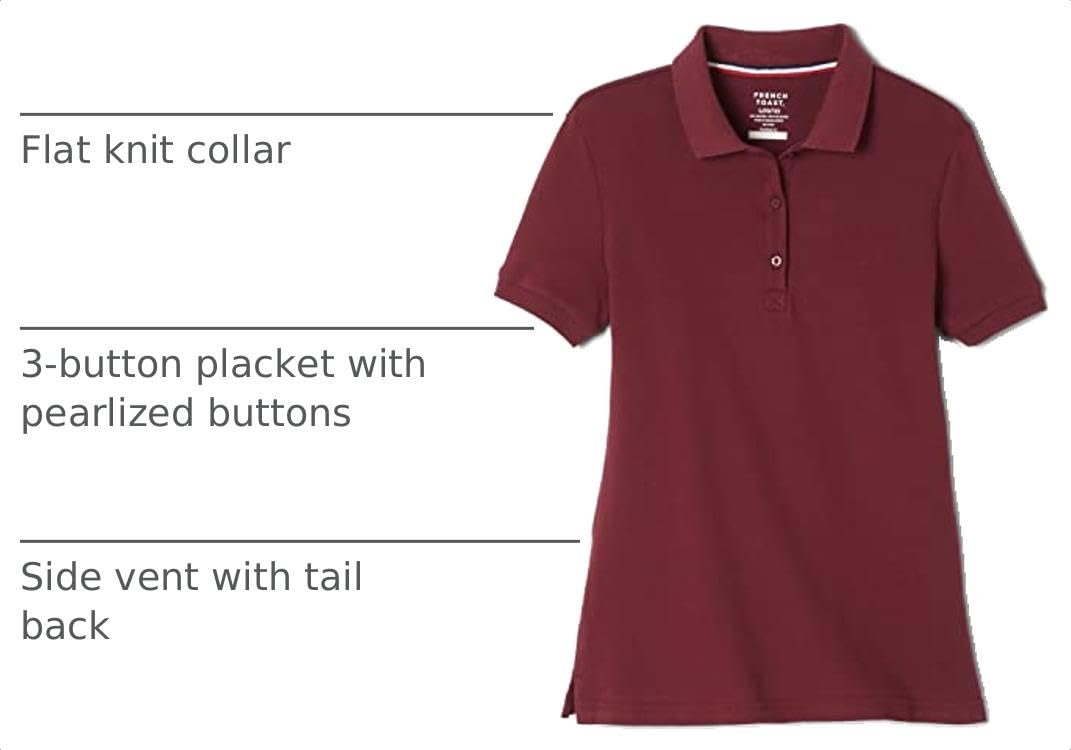 French Toast Women's Juniors' Short Sleeve Stretch Pique Polo Shirt