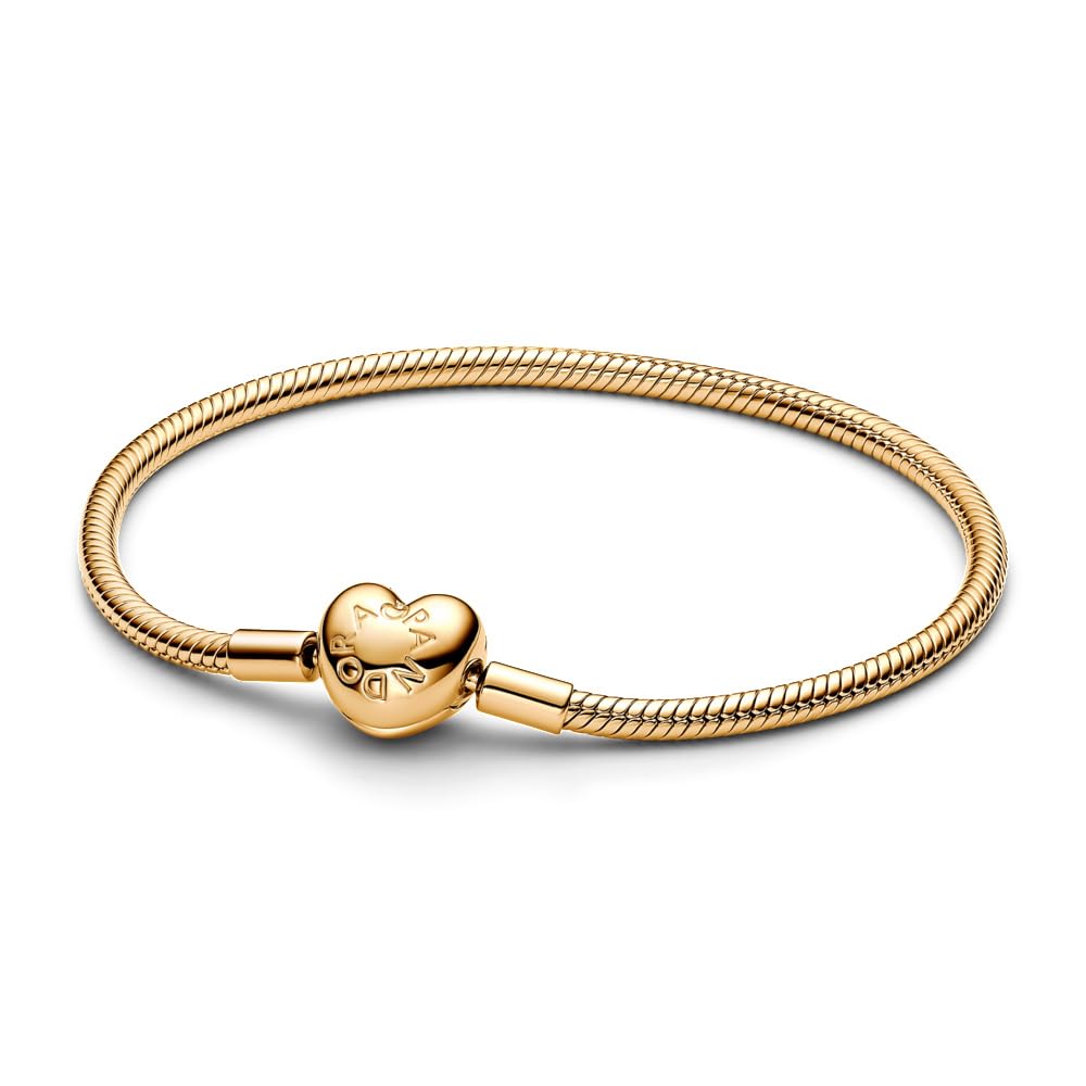 PANDORA Heart Clasp Snake Chain Bracelet - Heart Clasp - Romantic Jewelry for Her with Gift Box - Compatible Moments Charms