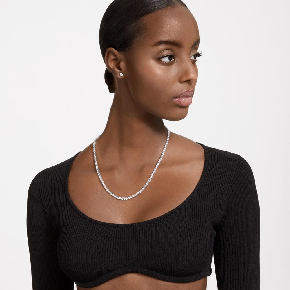 Swarovski Matrix Tennis Jewelry Set, All-Round Necklace and Pierced Stud Earrings with Clear Crystals on a Rhodium Finished Setting, Part of the Matrix Tennis Collection - Tennis Mindset