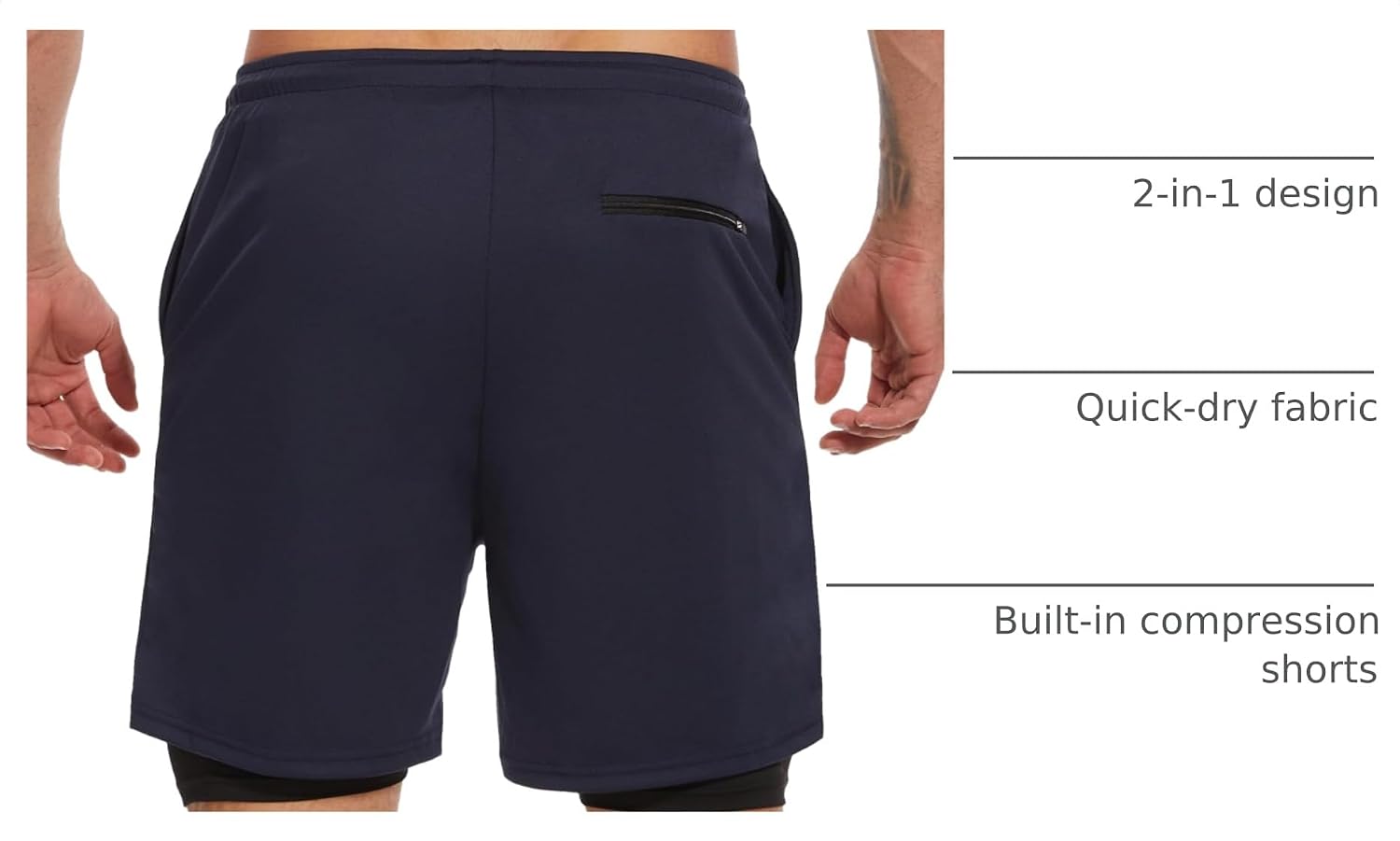 Kinglaman 1/4 Pack Men's 2 in 1 Lined Running Shorts Gym Athletic Shorts - Tennis Mindset