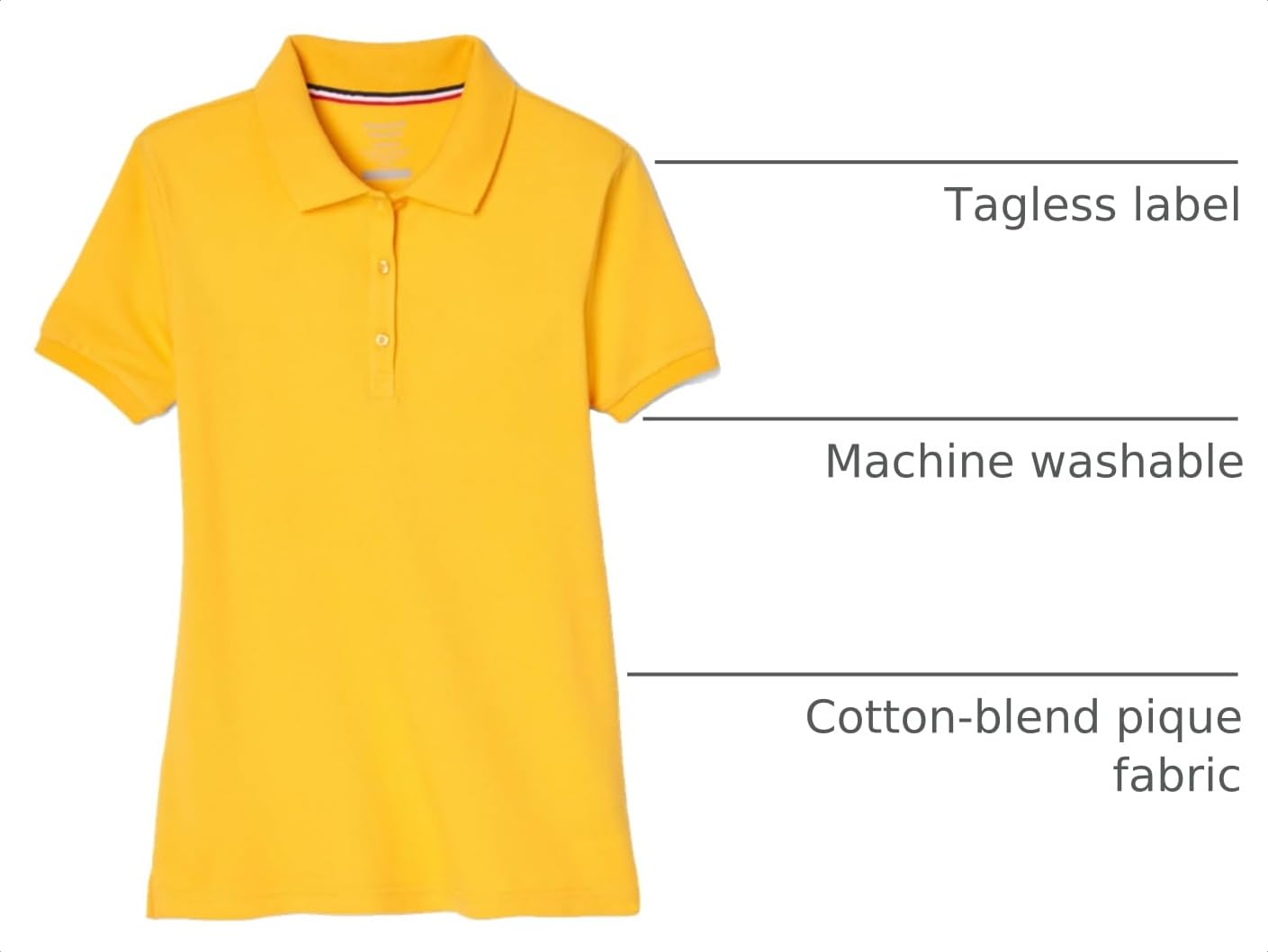 French Toast Women's Juniors' Short Sleeve Stretch Pique Polo Shirt