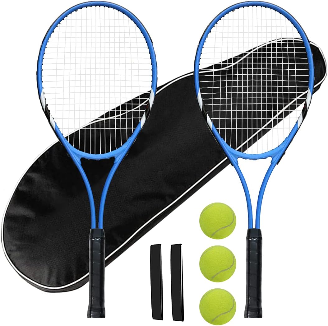 Tennis Rackets 2 Players Recreational for Beginners,Pre-Strung 27 Inch Light Adult Racquet Set for Women Men with Tennis Balls,Overgrips and Carry Bag - Tennis Mindset
