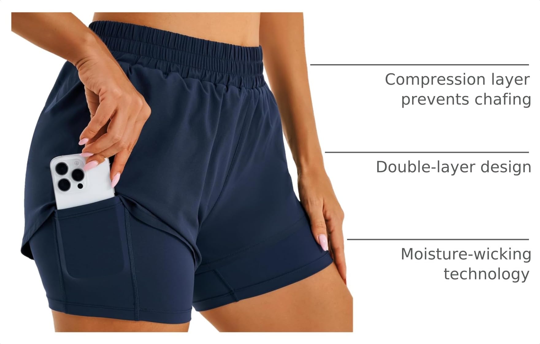 Stelle Women's 2 in 1 Running Shorts Gym Athletic Shorts with Zip Pockets - Tennis Mindset