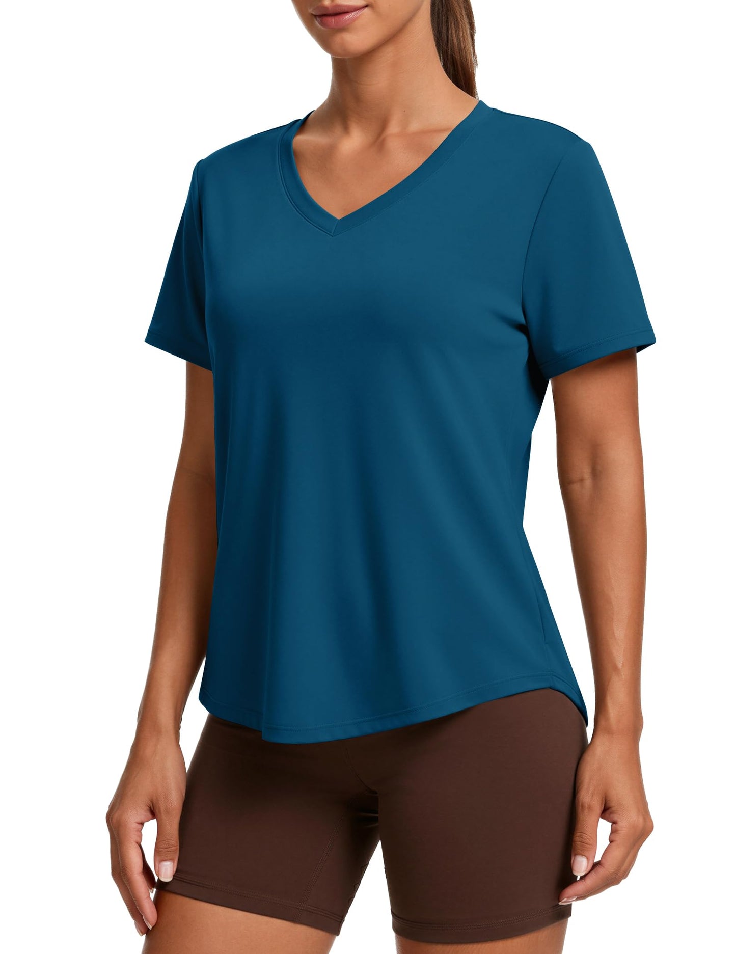 PINSPARK V Neck Workout Tops for Women Short Sleeve Quick Dry Shirts