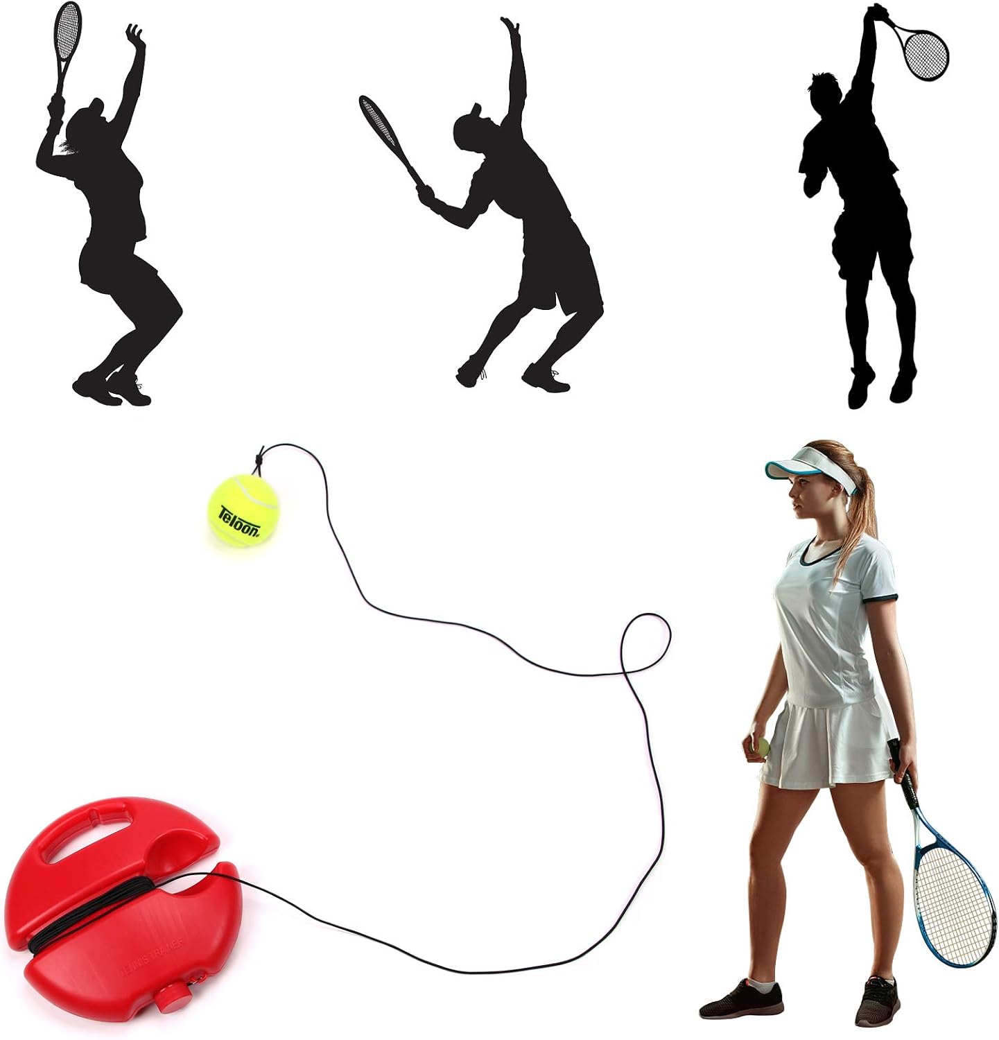 Teloon Solo Tennis Trainer Rebound Ball with String for Self Tennis Practice Training Tool for Adults or Kids Beginners with 2 String Balls Elastic and a Portable Mesh Bag - Tennis Mindset