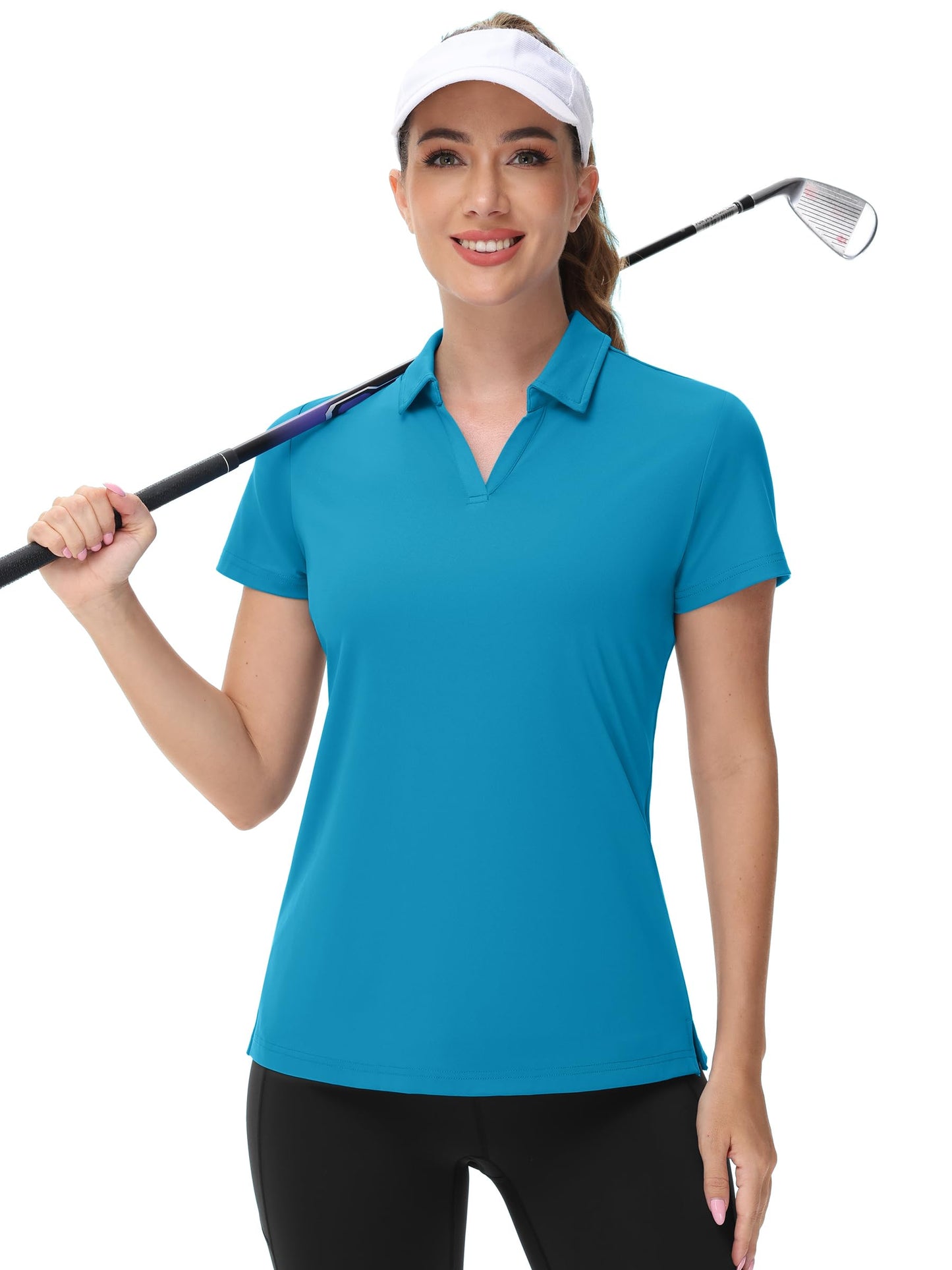 TACVASEN Women's V-Neck Polo Shirts UPF 50+ Short Sleeve Sun Protection Quick Dry Golf Polos Collared Shirt
