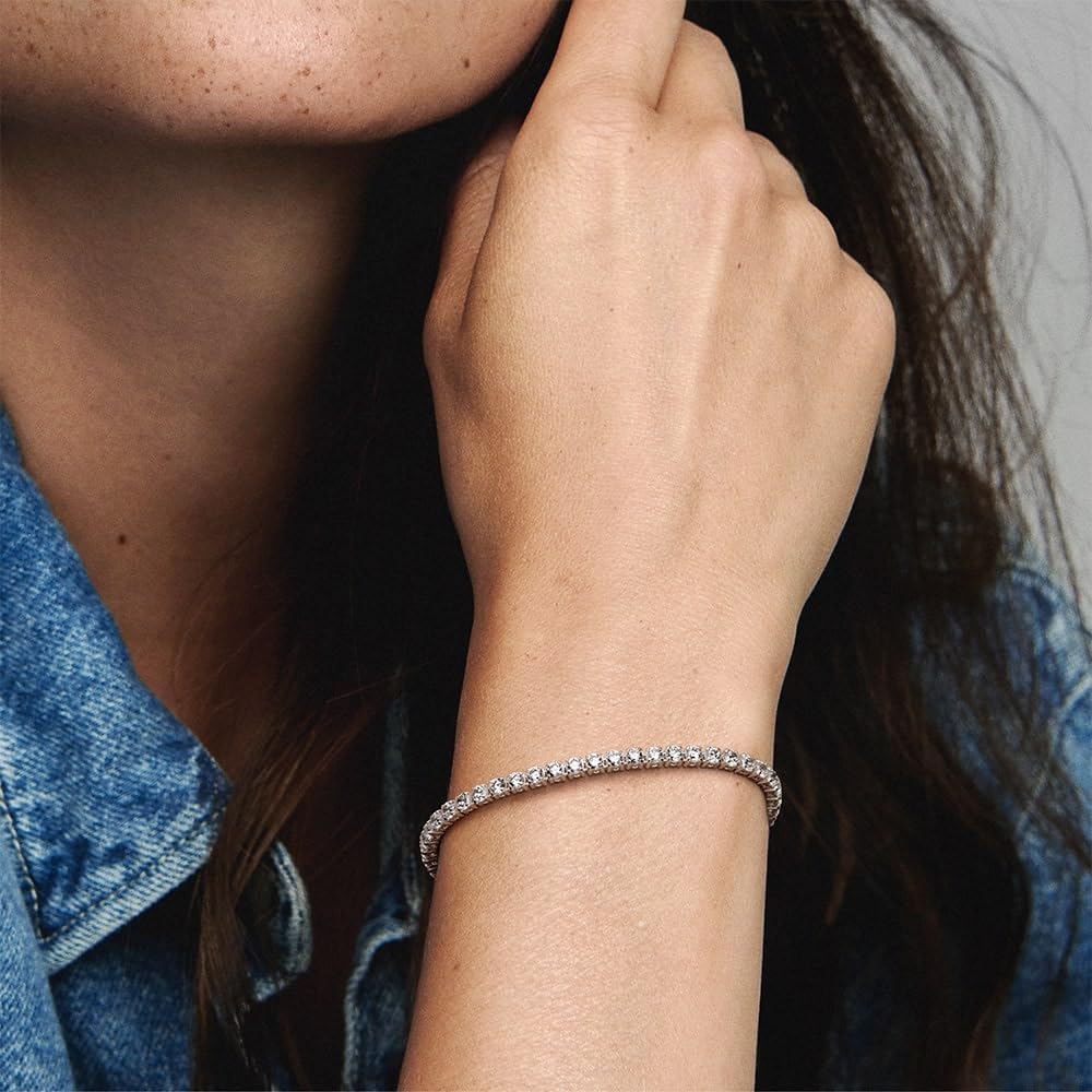 PANDORA Sparkling Tennis Bracelet - Sterling Silver & Cubic Zirconia Bracelet for Women Timeless Collection - Gift for Her - 18 cm, No Gift Box