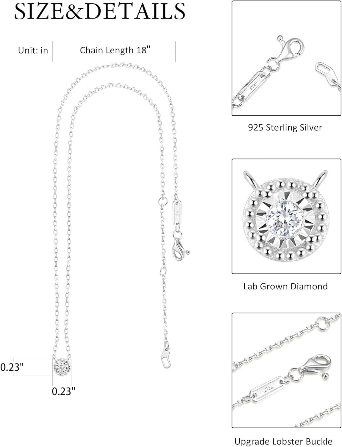 Sterling Silver Lab Grown Diamond Necklace for Women, 18 inch - Tennis Mindset