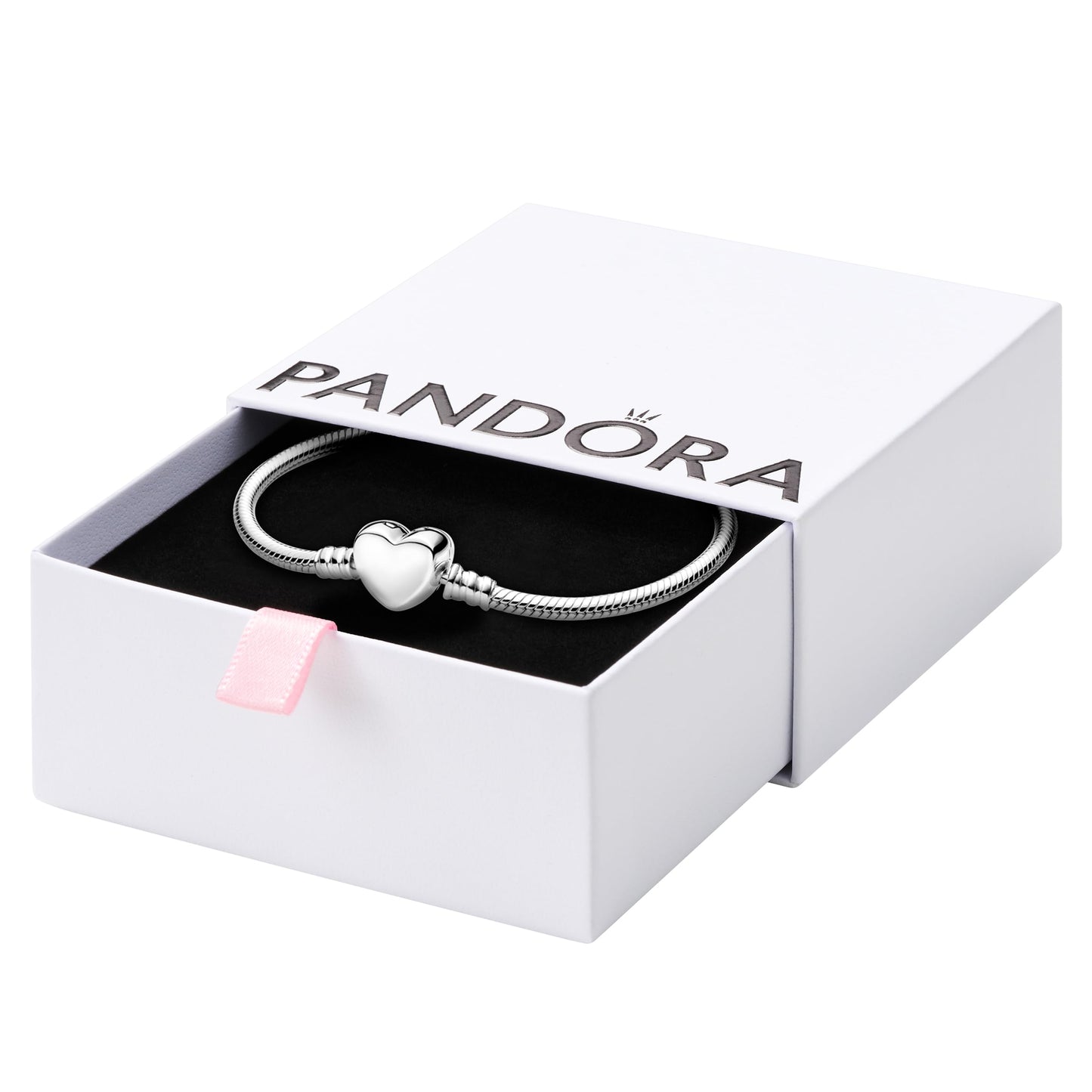 PANDORA Heart Clasp Snake Chain Bracelet - Heart Clasp - Romantic Jewelry for Her with Gift Box - Compatible Moments Charms