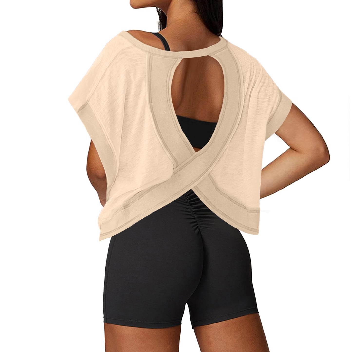 UNIANKIYA Open Back Workout Tops for Women Loose Fit Athletic Crop Tee Short Sleeve Gym Running Yoga Shirt