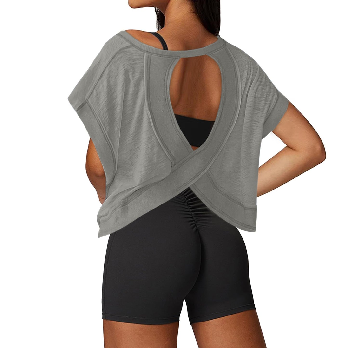 UNIANKIYA Open Back Workout Tops for Women Loose Fit Athletic Crop Tee Short Sleeve Gym Running Yoga Shirt