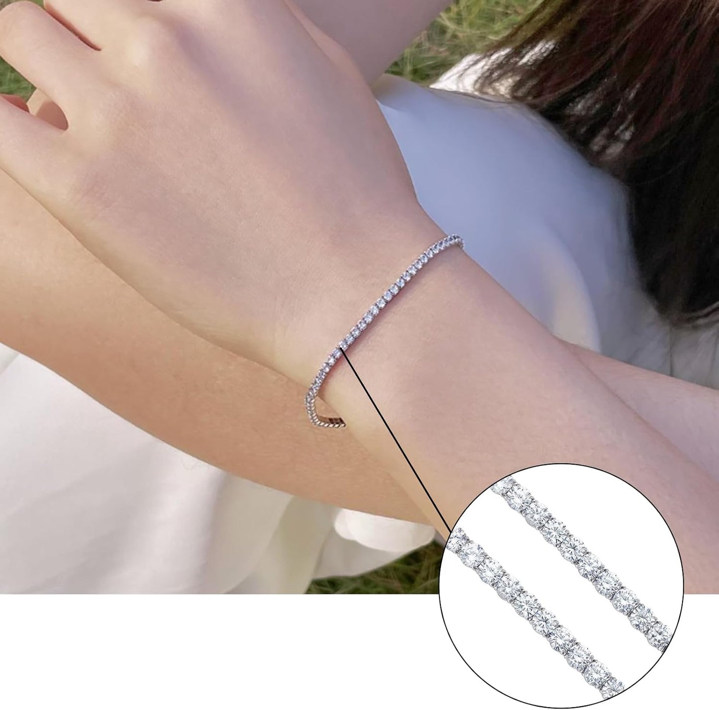 Tennis Bracelets, Tennis Bracelets for Women (Silver/Rose Glod/Green)