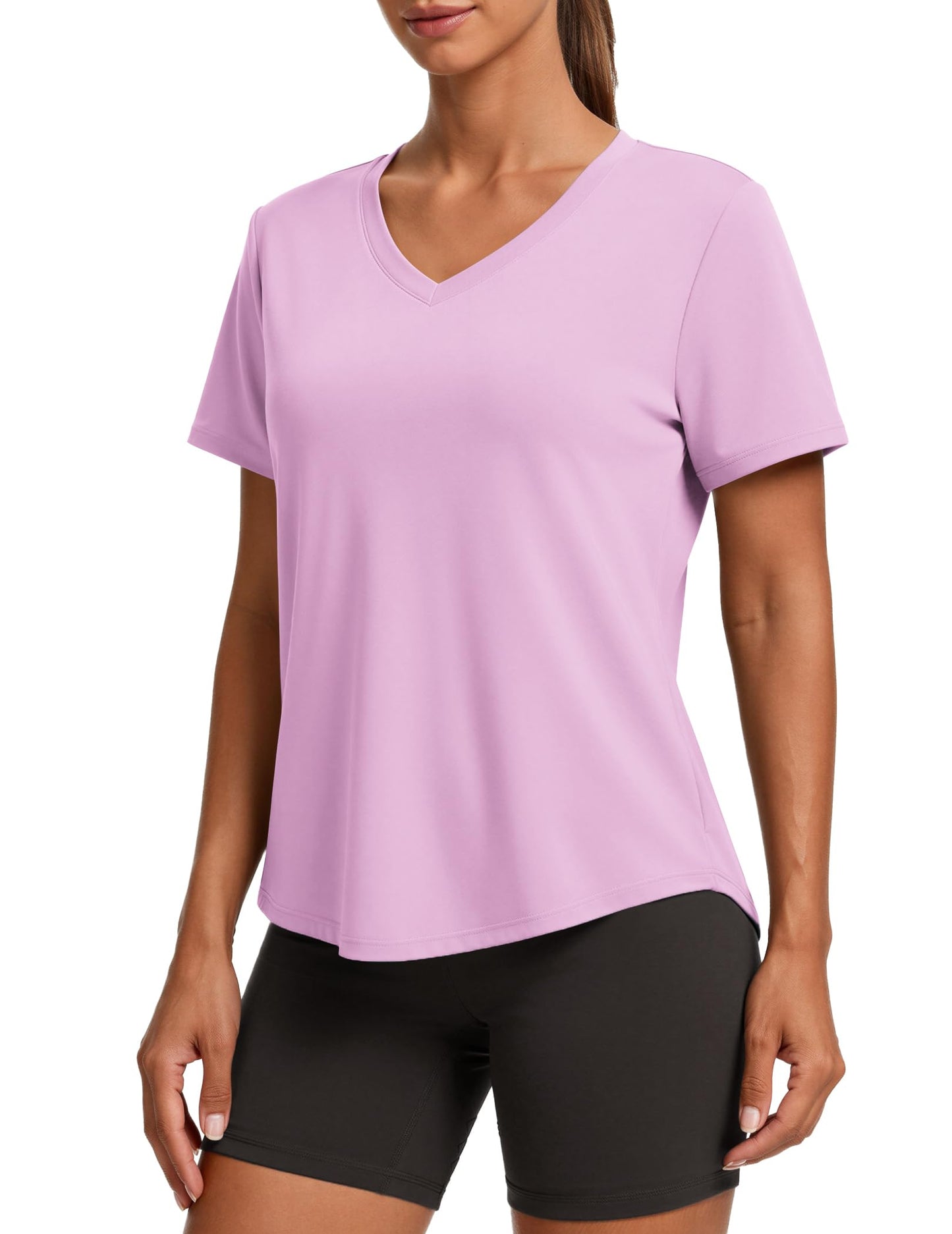 PINSPARK V Neck Workout Tops for Women Short Sleeve Quick Dry Shirts