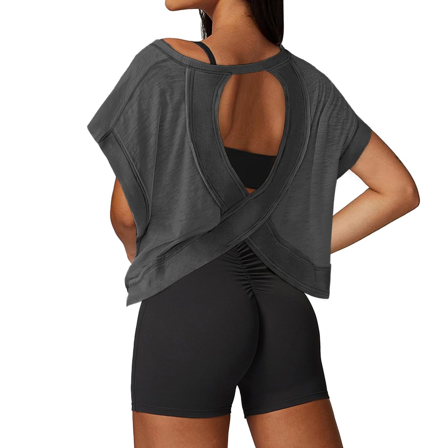 UNIANKIYA Open Back Workout Tops for Women Loose Fit Athletic Crop Tee Short Sleeve Gym Running Yoga Shirt