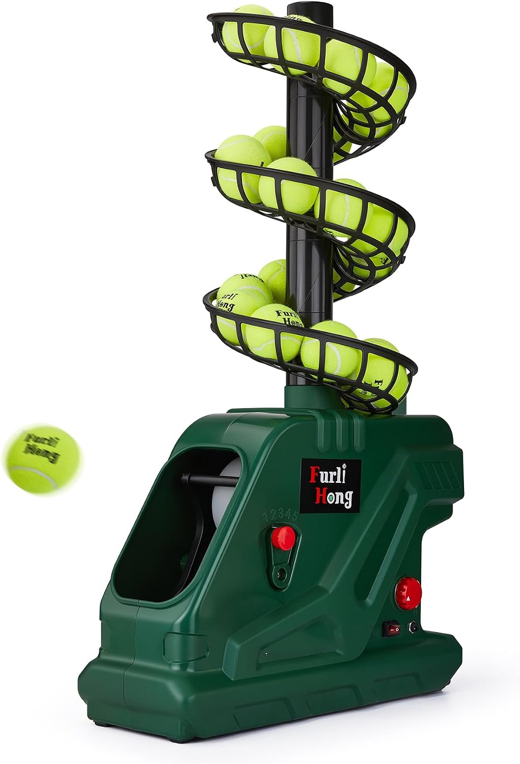 Furlihong 3819BH Portable Tennis Ball Machine – 5 Adjustable Angles, 2 Power Levels, 4 Serve Intervals, Up to 30 MPH, for All Skill Levels Training - Tennis Mindset