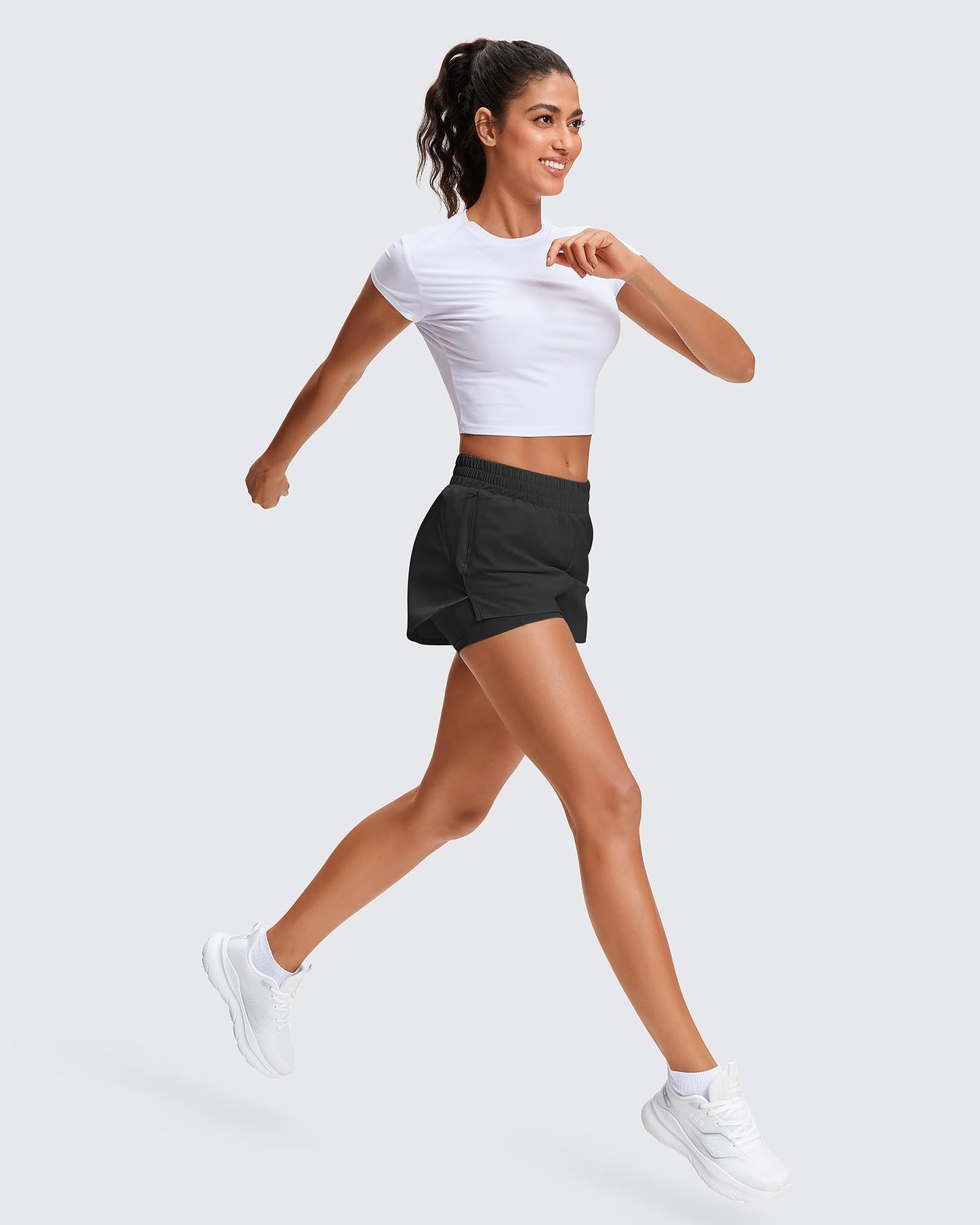 Stelle Women's 2 in 1 Running Shorts Gym Athletic Shorts with Zip Pockets - Tennis Mindset