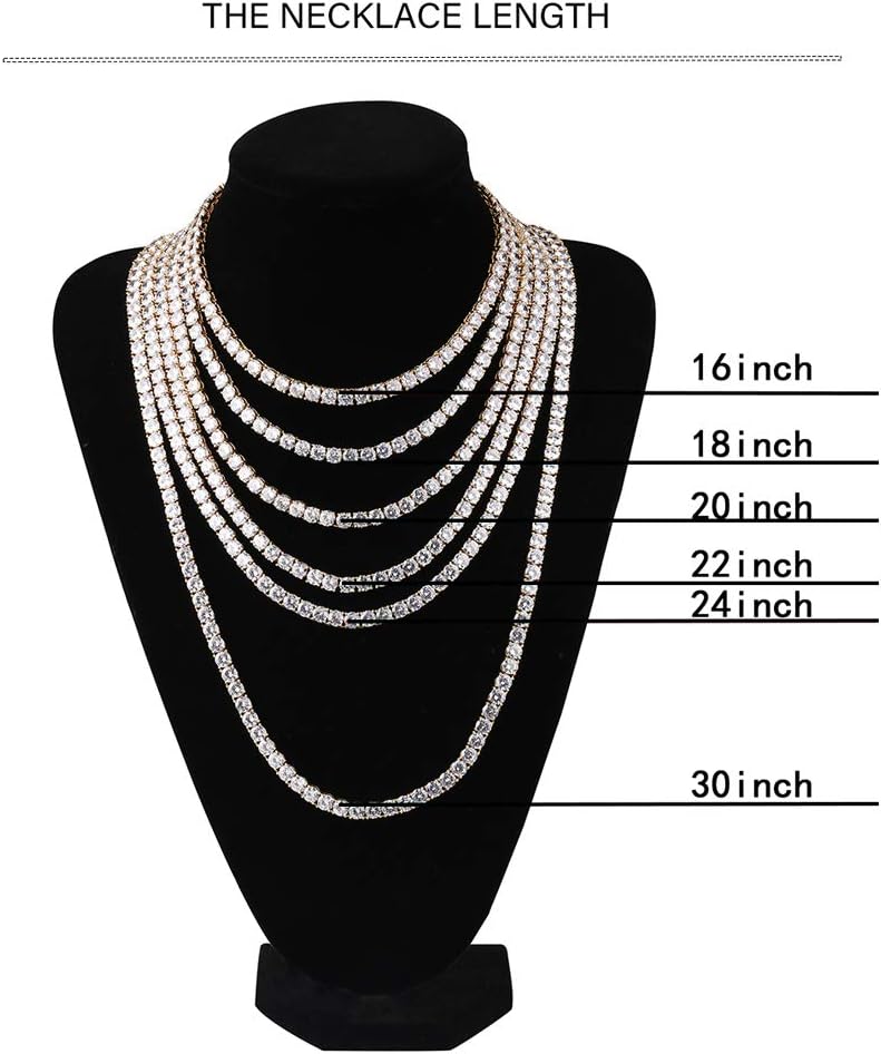 JINAO 6MM Tennis Chain Necklace 18k Gold Plated 1 Row Lab Simulated Diamond Iced Out Cubic Zirconia Chain Men's Hip hop Tennis Choker Necklace Chain for Men Women - Tennis Mindset