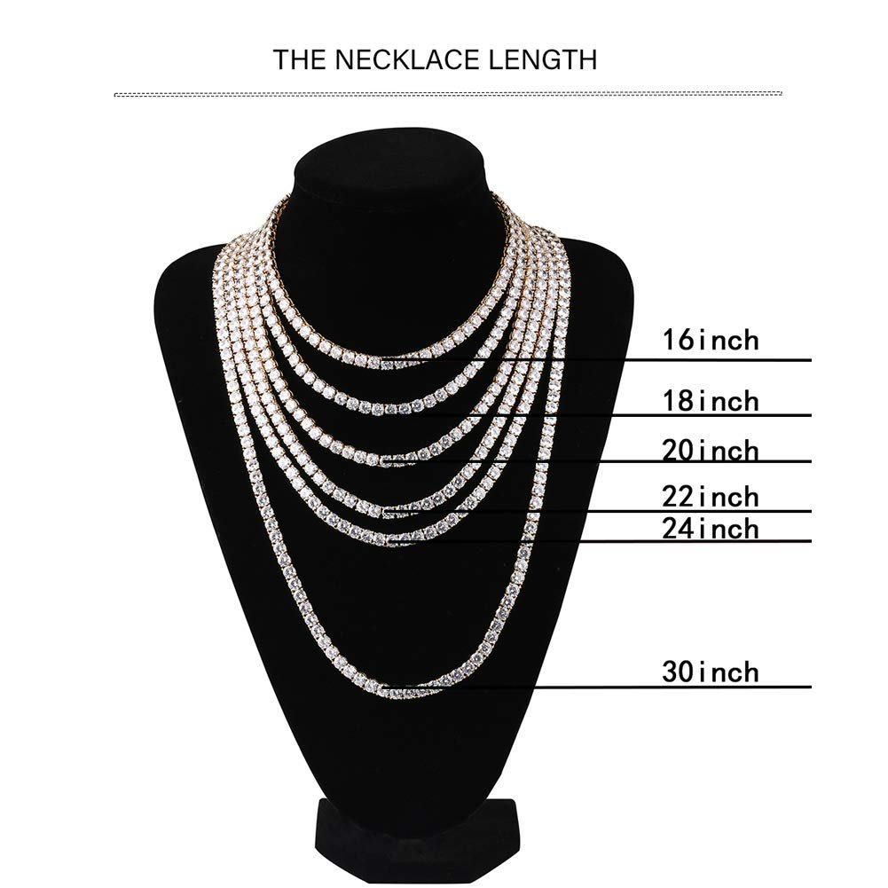JINAO 6MM Tennis Chain Necklace 18k Gold Plated 1 Row Lab Simulated Diamond Iced Out Cubic Zirconia Chain Men's Hip hop Tennis Choker Necklace Chain for Men Women - Tennis Mindset