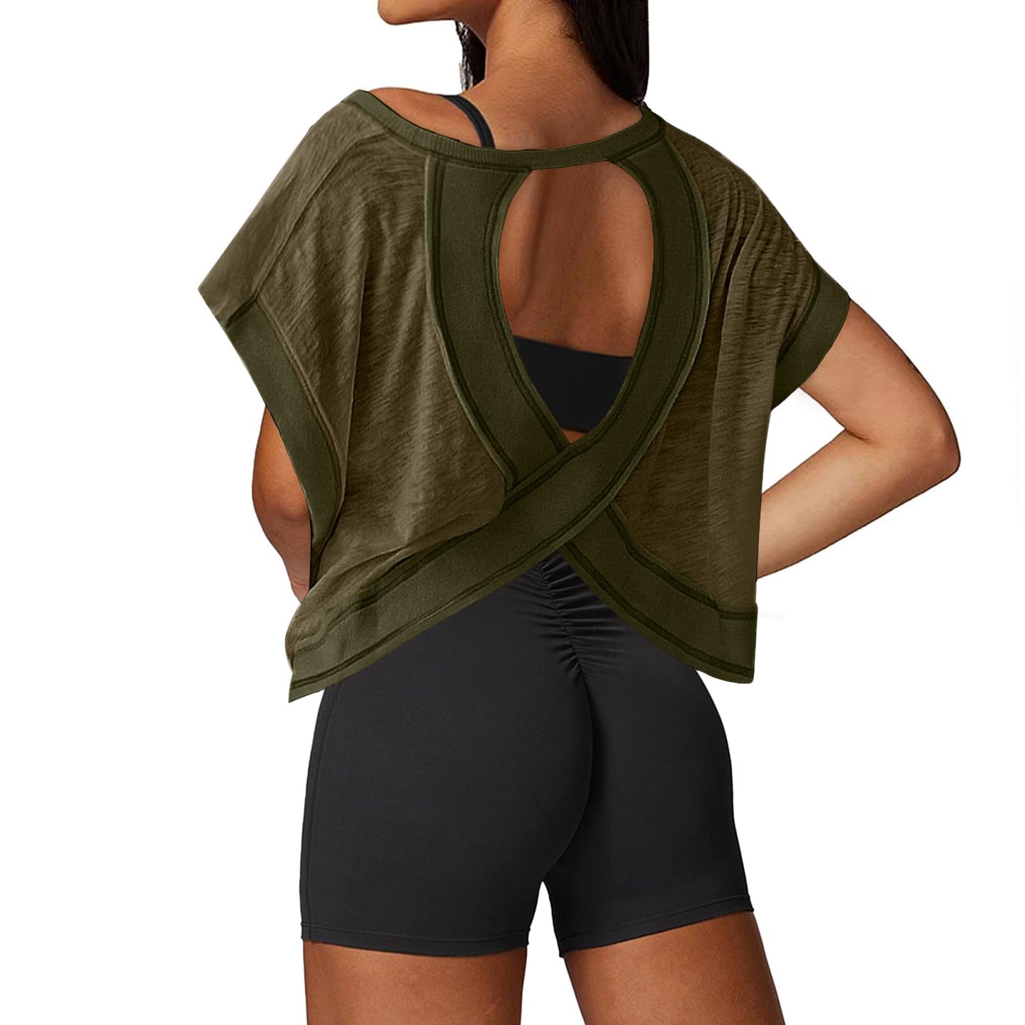 UNIANKIYA Open Back Workout Tops for Women Loose Fit Athletic Crop Tee Short Sleeve Gym Running Yoga Shirt