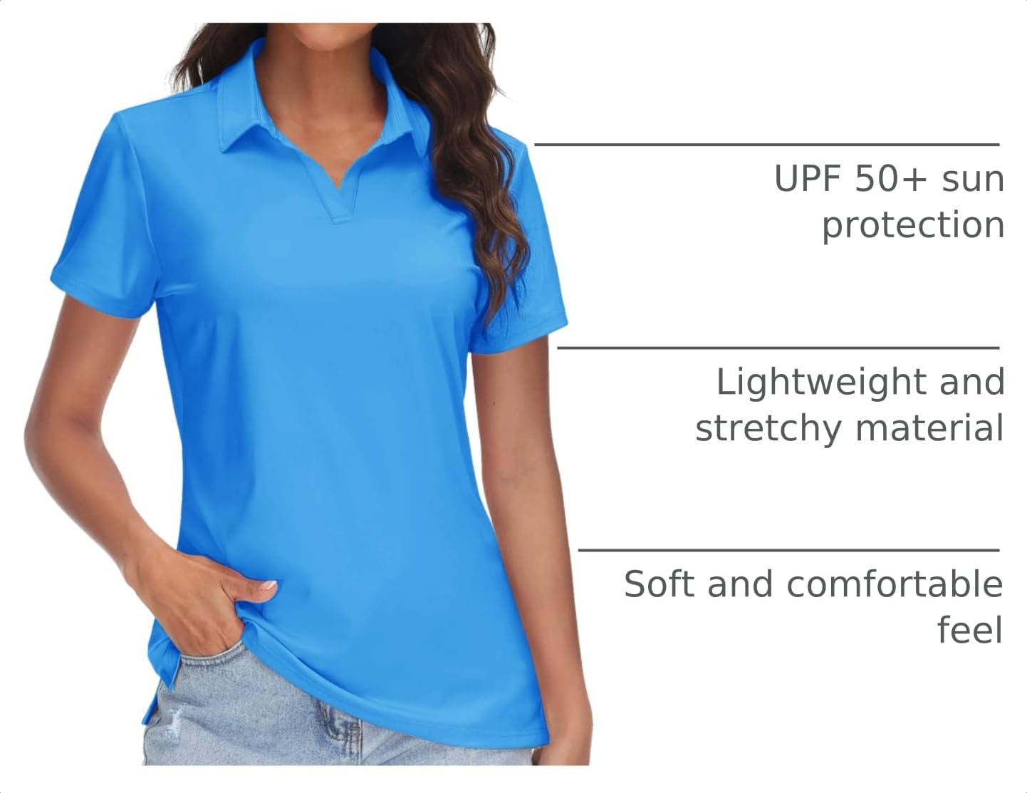 TACVASEN Women's V-Neck Polo Shirts UPF 50+ Short Sleeve Sun Protection Quick Dry Golf Polos Collared Shirt