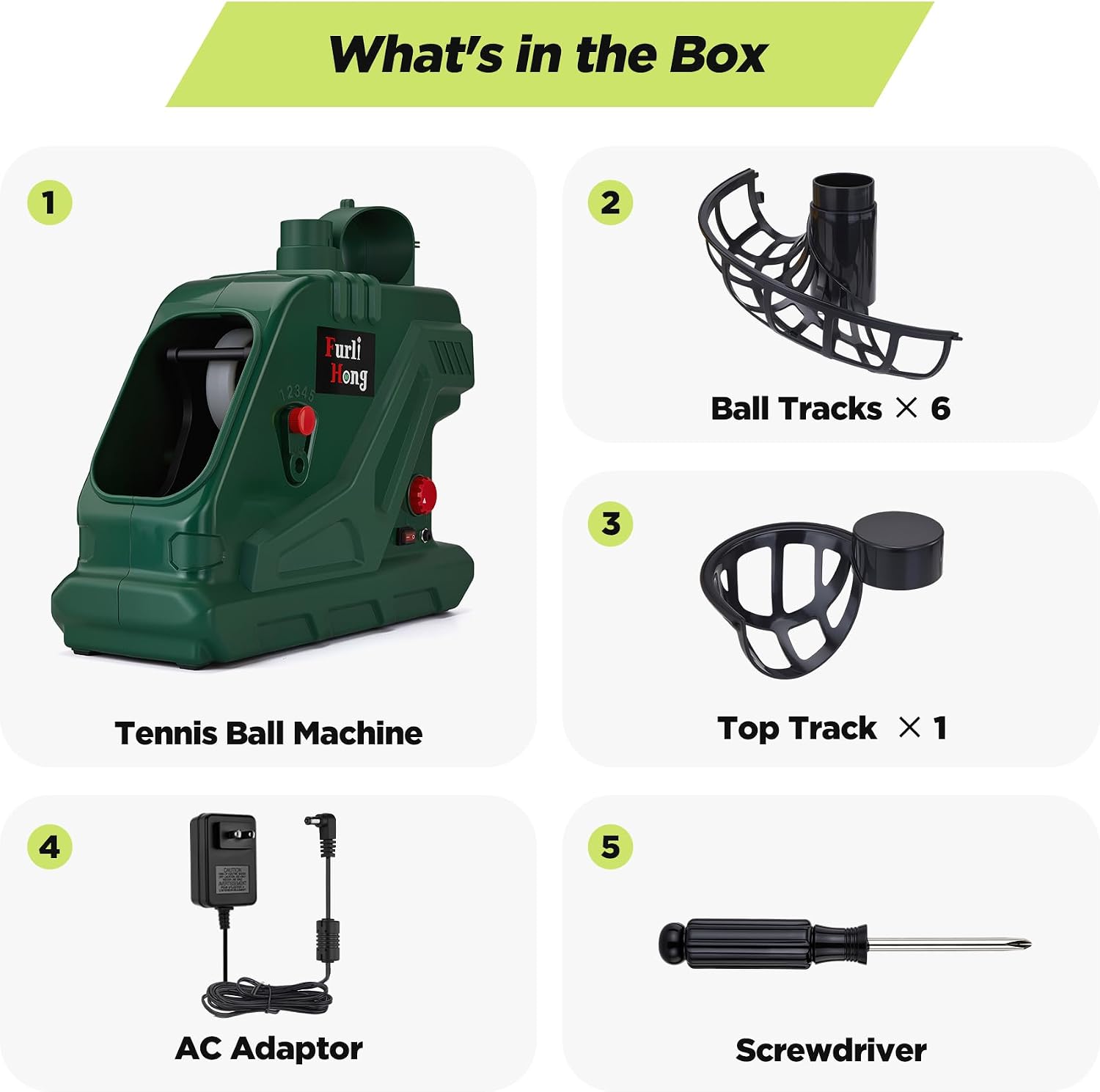 Furlihong 3819BH Portable Tennis Ball Machine – 5 Adjustable Angles, 2 Power Levels, 4 Serve Intervals, Up to 30 MPH, for All Skill Levels Training - Tennis Mindset