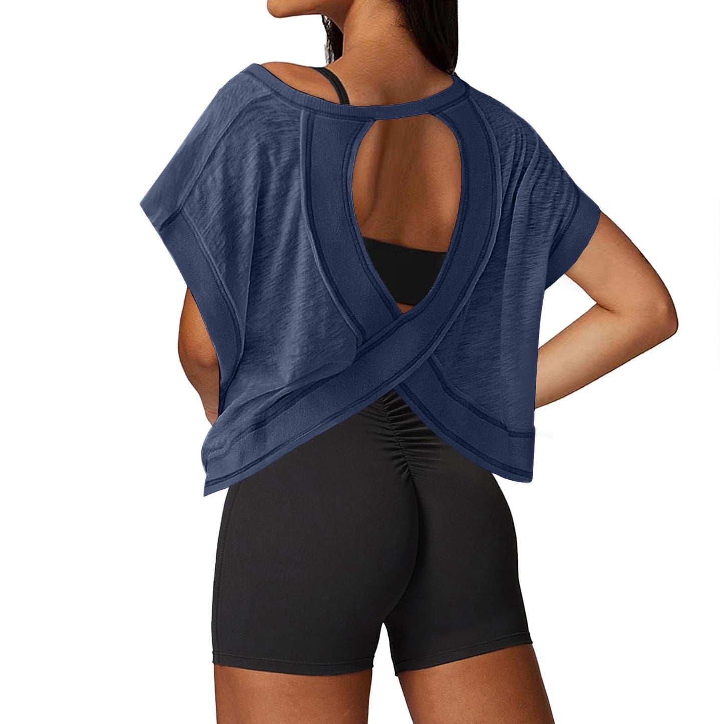 UNIANKIYA Open Back Workout Tops for Women Loose Fit Athletic Crop Tee Short Sleeve Gym Running Yoga Shirt