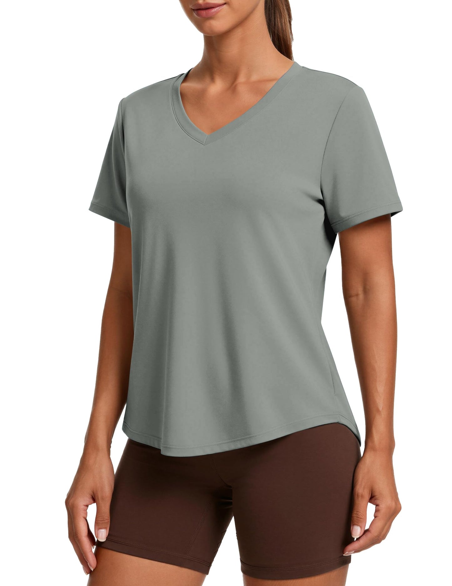 PINSPARK V Neck Workout Tops for Women Short Sleeve Quick Dry Shirts