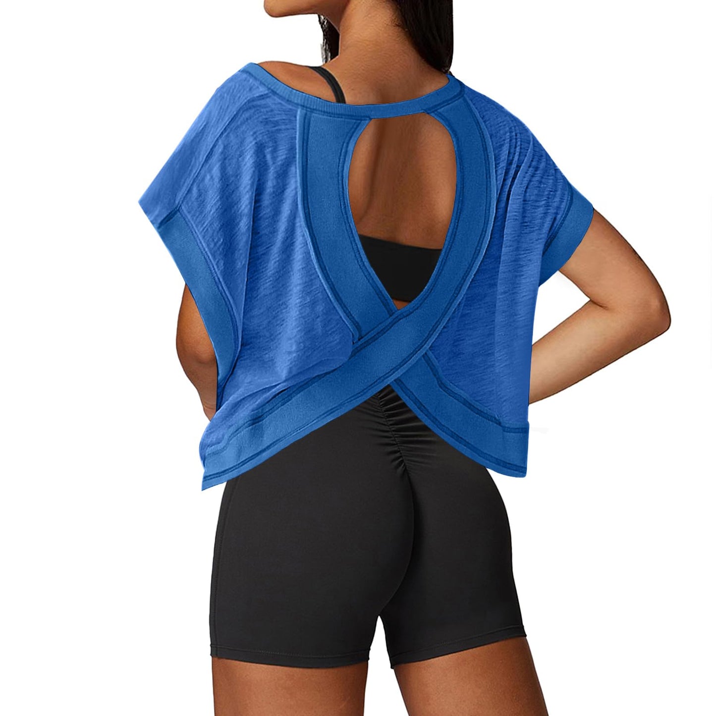 UNIANKIYA Open Back Workout Tops for Women Loose Fit Athletic Crop Tee Short Sleeve Gym Running Yoga Shirt