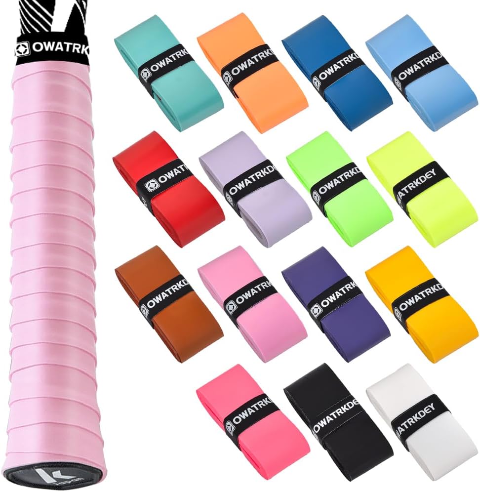 15 Pack Tennis Racket Grip Tape, Precut PU Anti-Slip Tennis Racquet Grip Tape with Dry Feel, Sweat Absorption, Comfortable Handle Overgrip Grip Wrap for Tennis/Badminton/Pickleball