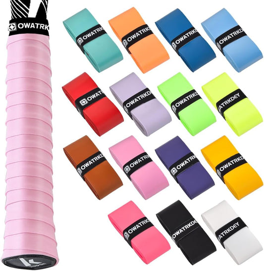 15 Pack Tennis Racket Grip Tape, Precut PU Anti-Slip Tennis Racquet Grip Tape with Dry Feel, Sweat Absorption, Comfortable Handle Overgrip Grip Wrap for Tennis/Badminton/Pickleball - Tennis Mindset