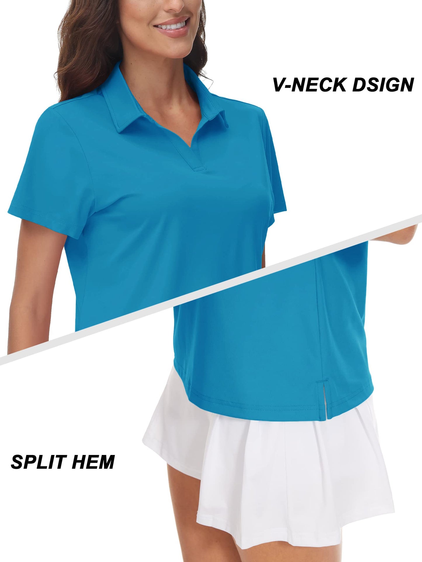TACVASEN Women's V-Neck Polo Shirts UPF 50+ Short Sleeve Sun Protection Quick Dry Golf Polos Collared Shirt