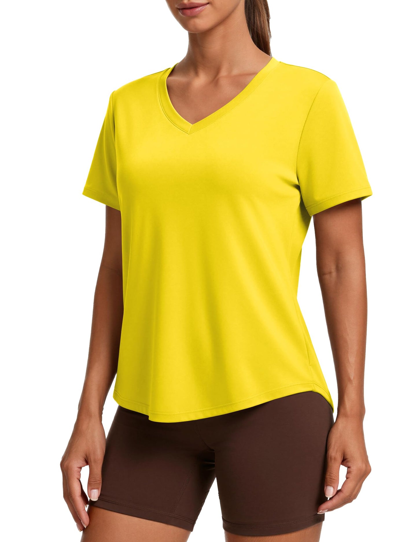PINSPARK V Neck Workout Tops for Women Short Sleeve Quick Dry Shirts