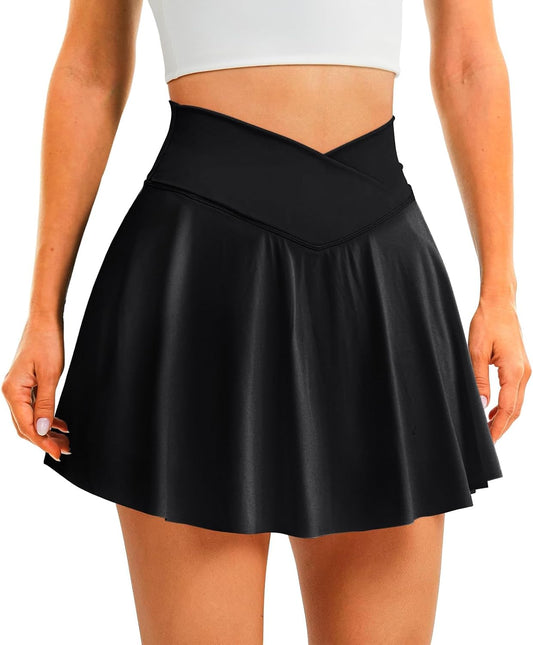 DLOODA Womens Tennis Skirt Crossover High Waisted Skort with Pockets Shorts - Tennis Mindset