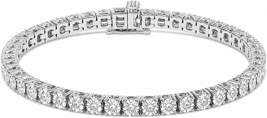 Original Classics 1.0 Cttw Miracle Set White Diamond Round Faceted Bezel Tennis Bracelet (I-J Color, I3 Clarity) - Choice of Metal Color and Size - Tennis Mindset
