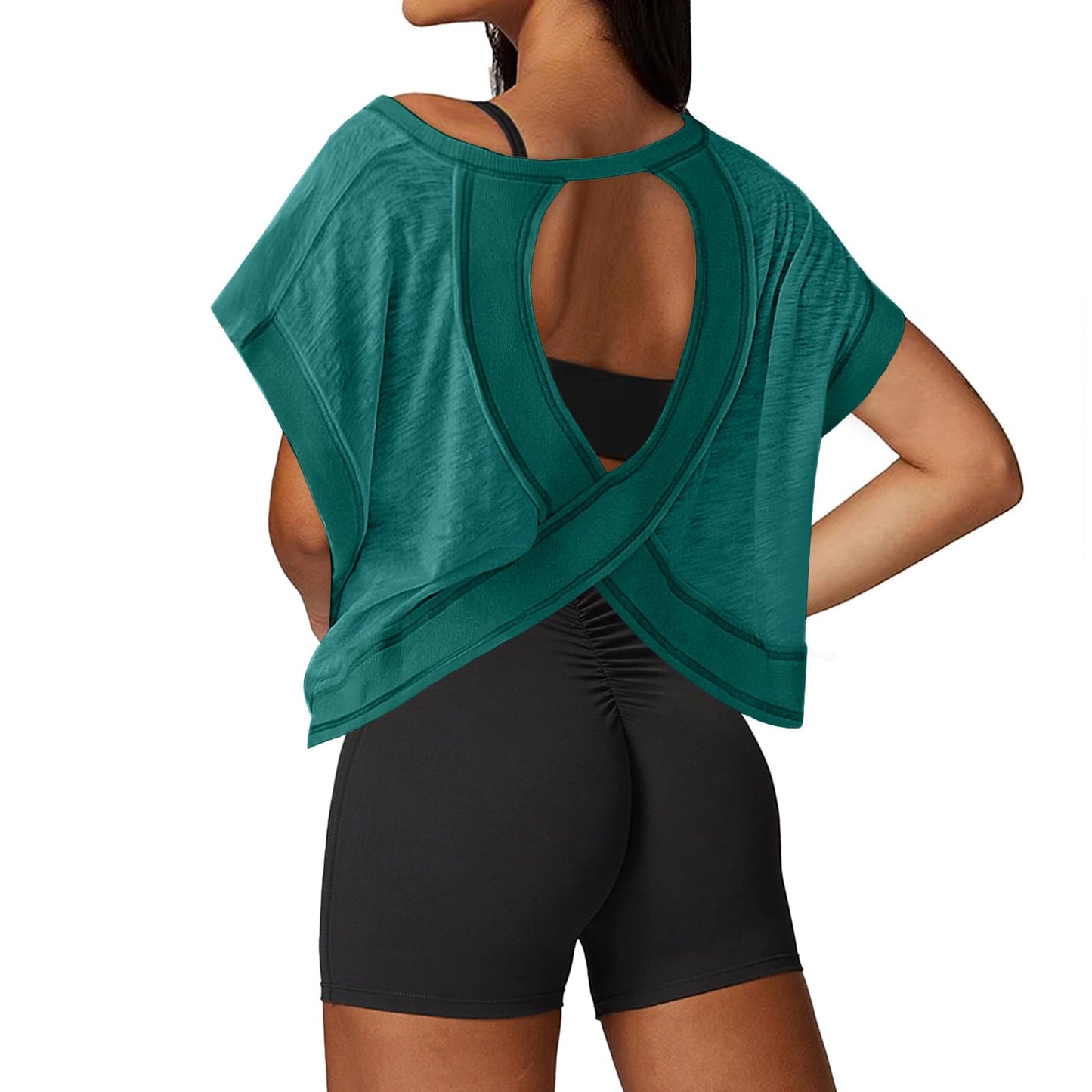 UNIANKIYA Open Back Workout Tops for Women Loose Fit Athletic Crop Tee Short Sleeve Gym Running Yoga Shirt