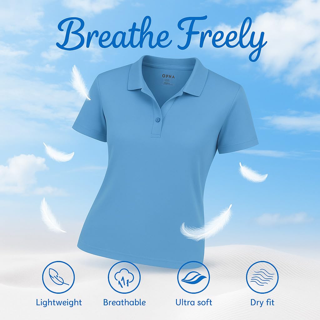 Opna Women's Dry-Fit Golf Polo Shirts 3-Button Golf Polo's in 20 Colors XS-3XL Shirt