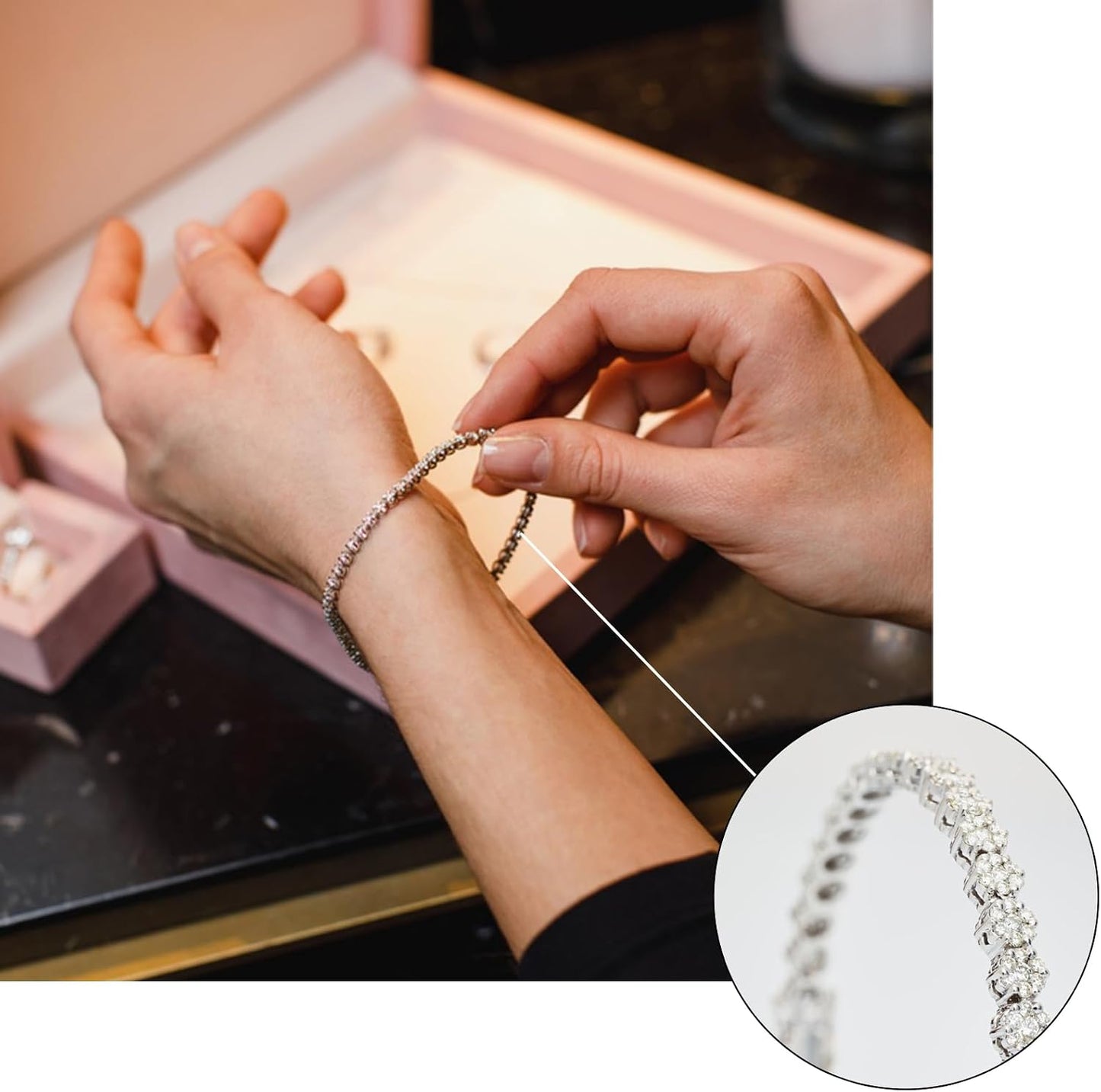 Tennis Bracelets, Tennis Bracelets for Women (Silver/Rose Glod/Green)