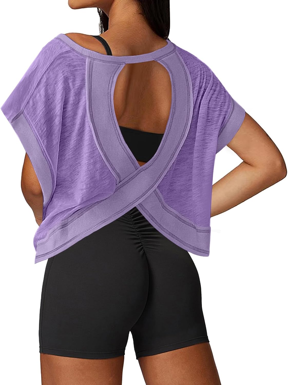 UNIANKIYA Open Back Workout Tops for Women Loose Fit Athletic Crop Tee Short Sleeve Gym Running Yoga Shirt