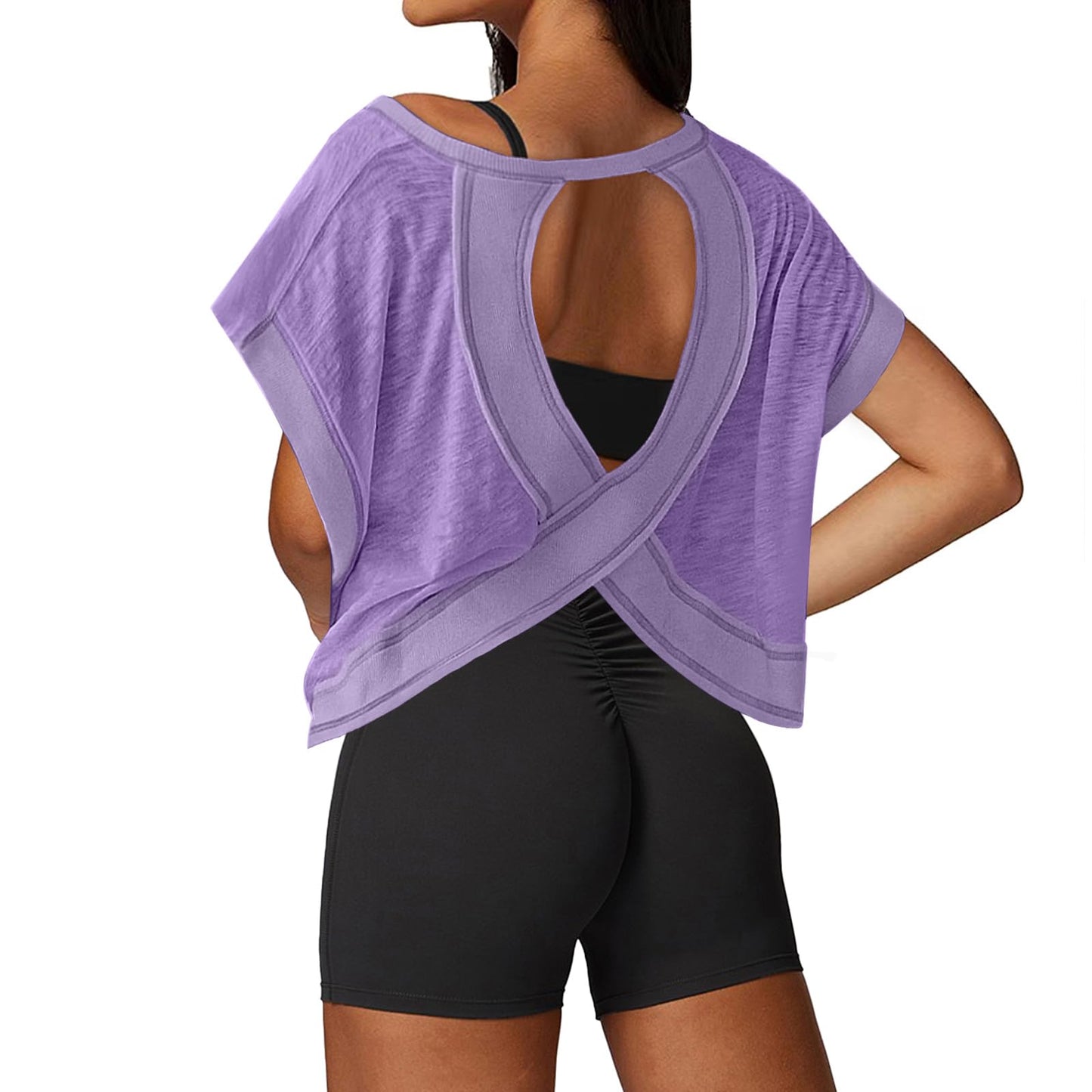 UNIANKIYA Open Back Workout Tops for Women Loose Fit Athletic Crop Tee Short Sleeve Gym Running Yoga Shirt