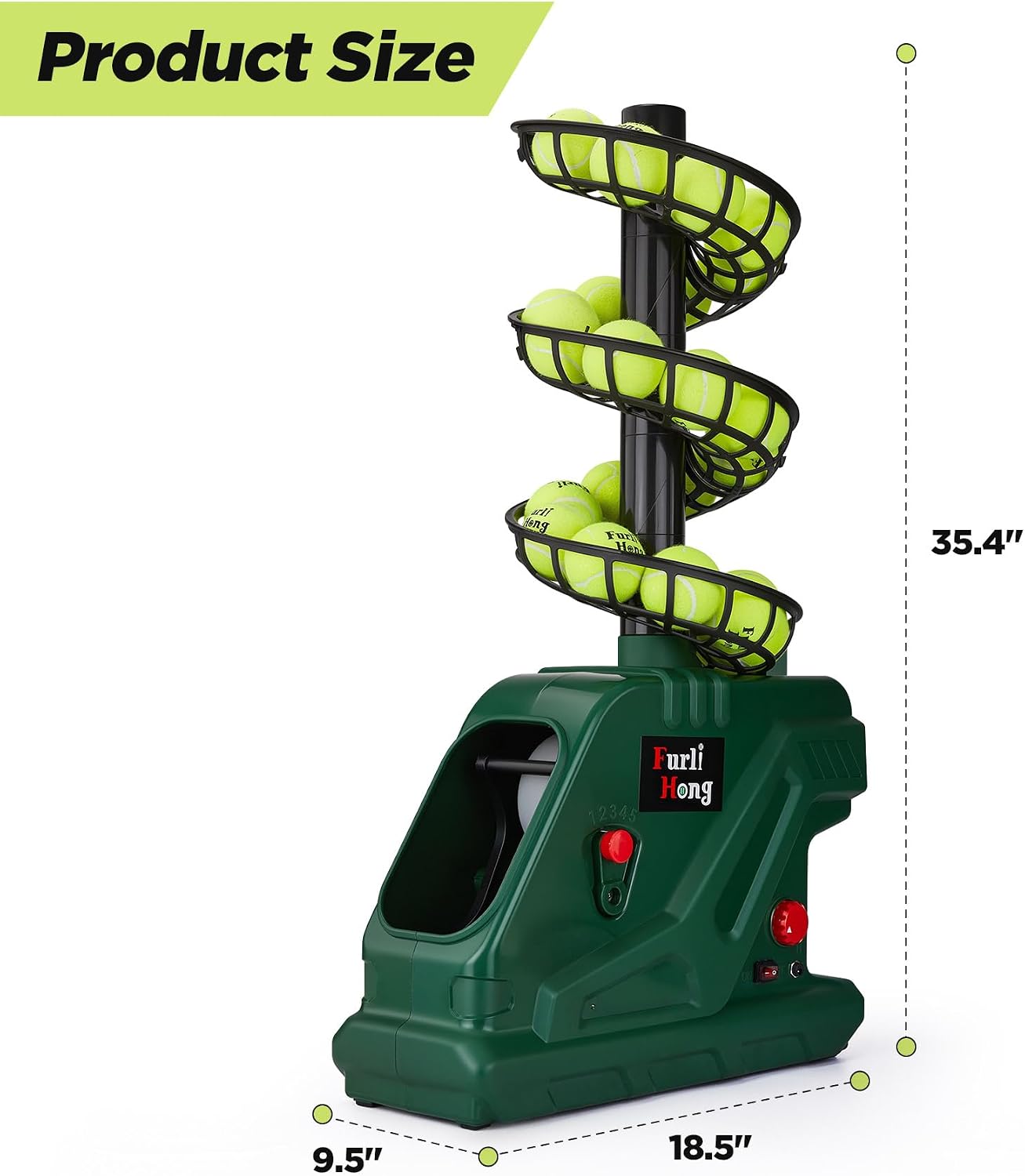 Furlihong 3819BH Portable Tennis Ball Machine – 5 Adjustable Angles, 2 Power Levels, 4 Serve Intervals, Up to 30 MPH, for All Skill Levels Training - Tennis Mindset