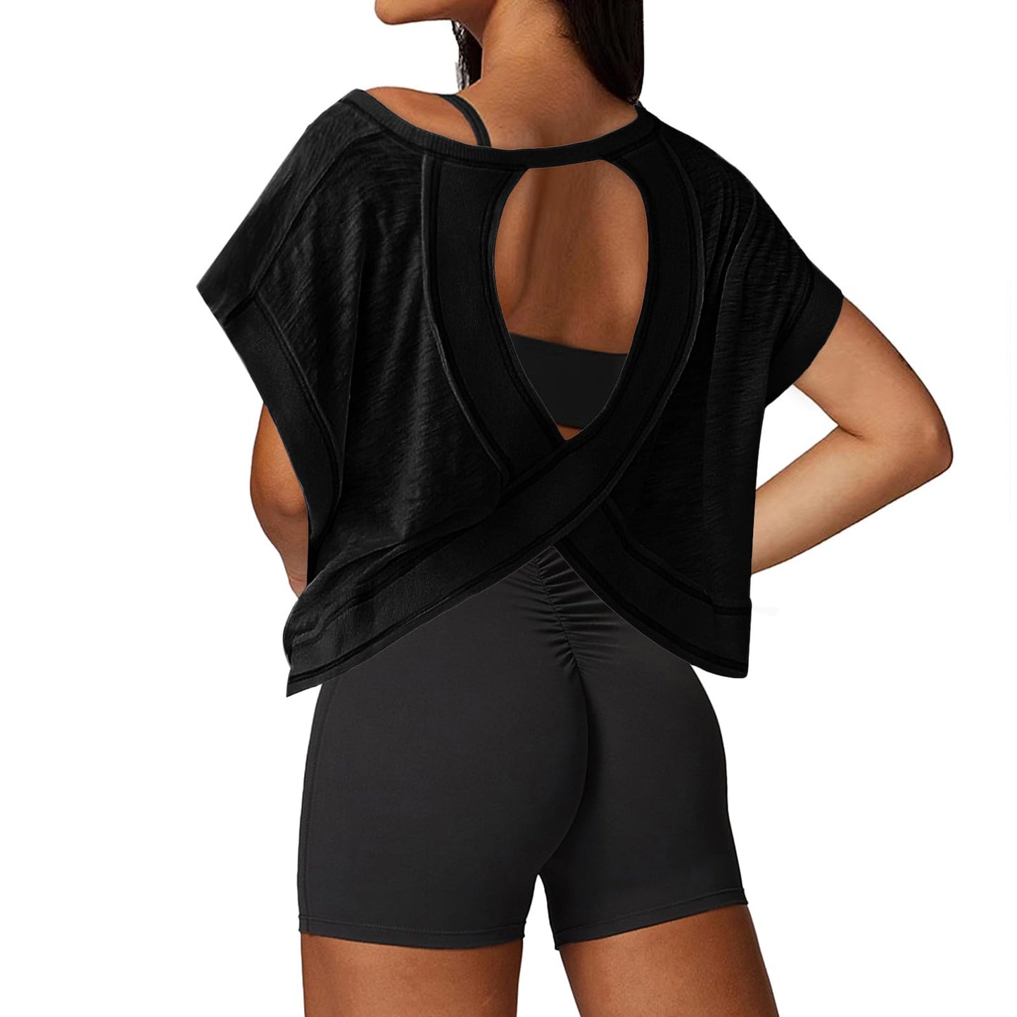 UNIANKIYA Open Back Workout Tops for Women Loose Fit Athletic Crop Tee Short Sleeve Gym Running Yoga Shirt