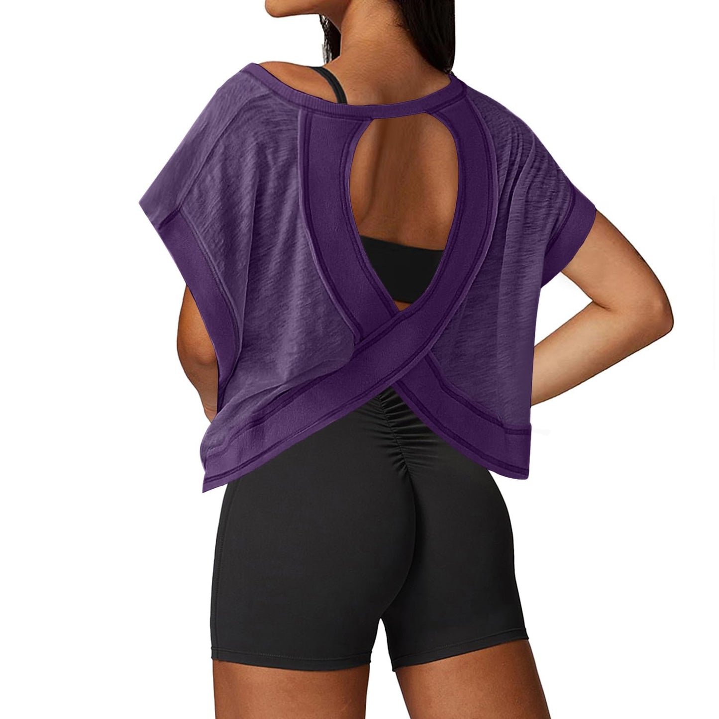 UNIANKIYA Open Back Workout Tops for Women Loose Fit Athletic Crop Tee Short Sleeve Gym Running Yoga Shirt