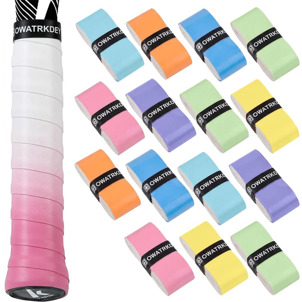 15 Pack Tennis Racket Grip Tape, Precut PU Anti-Slip Tennis Racquet Grip Tape with Dry Feel, Sweat Absorption, Comfortable Handle Overgrip Grip Wrap for Tennis/Badminton/Pickleball